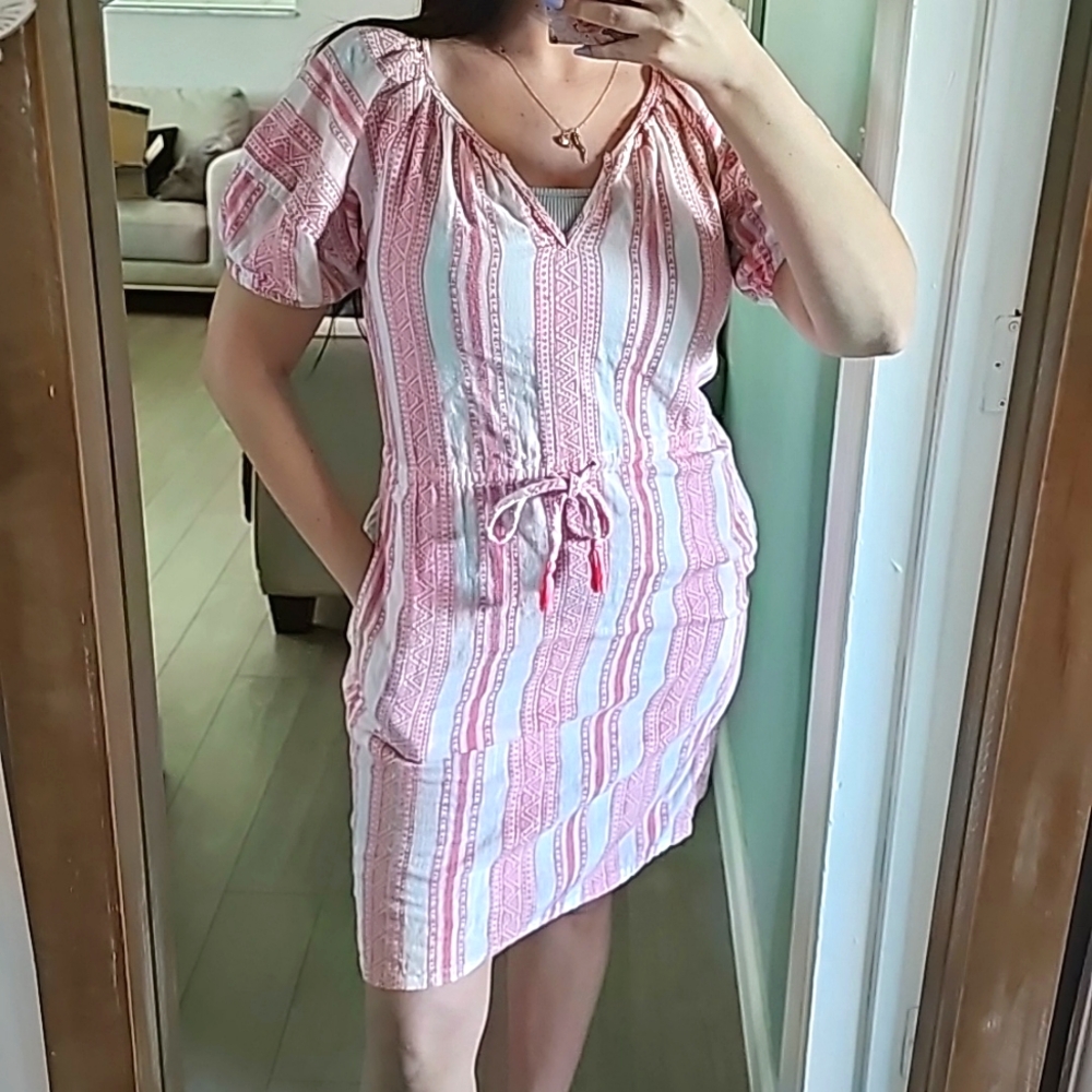 Velvet by Graham & Spencer Pink and White Boho shirt dress